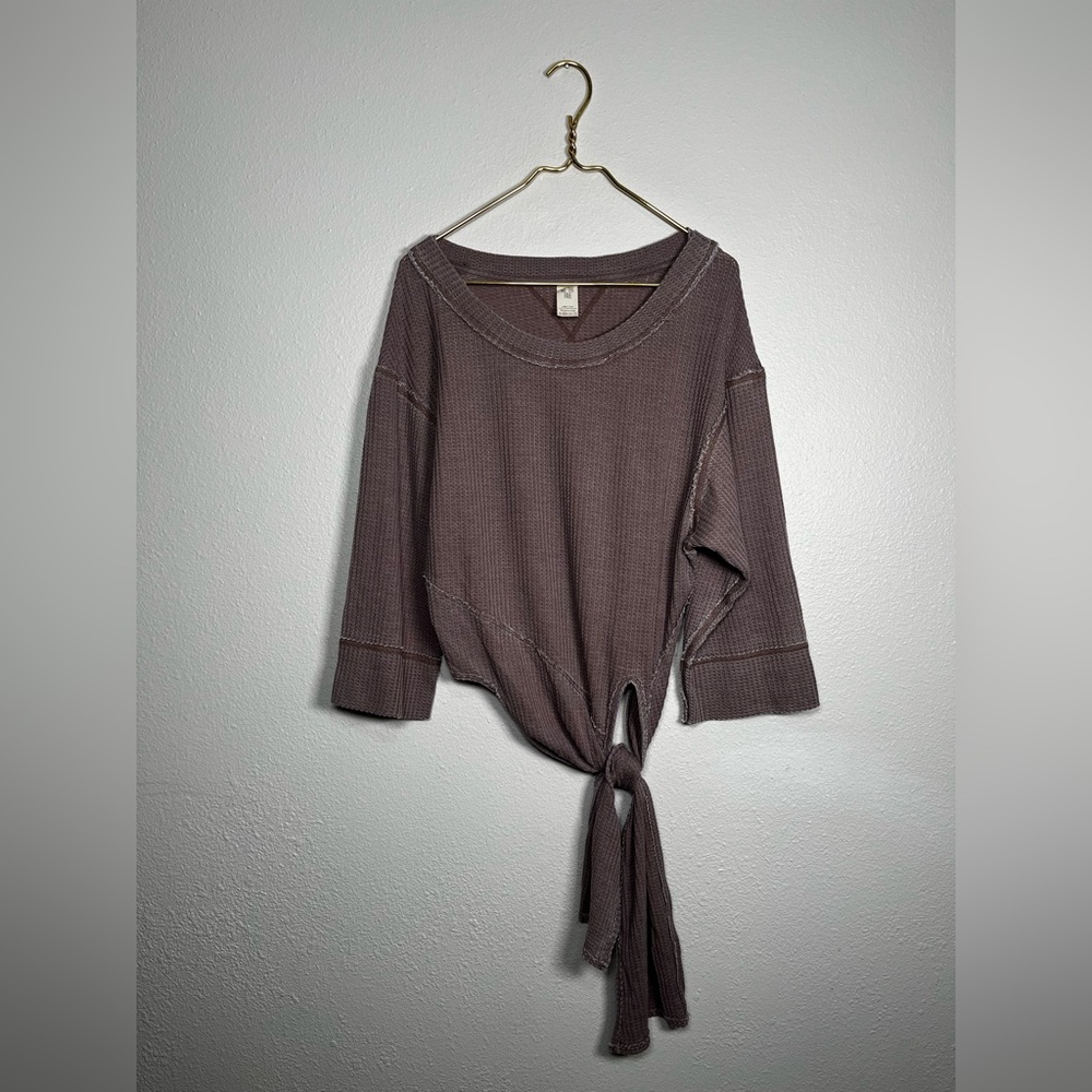 We The Free brown tie front oversize waffle knit shirt size extra small